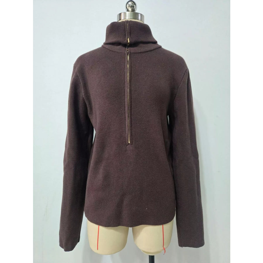 Ribbed Knit Quarter-Zip Sweater Apparel and Accessories