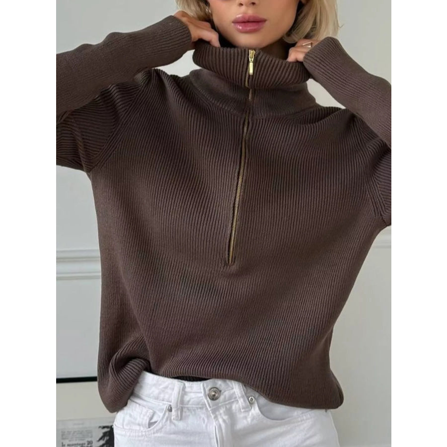 Ribbed Knit Quarter-Zip Sweater Apparel and Accessories