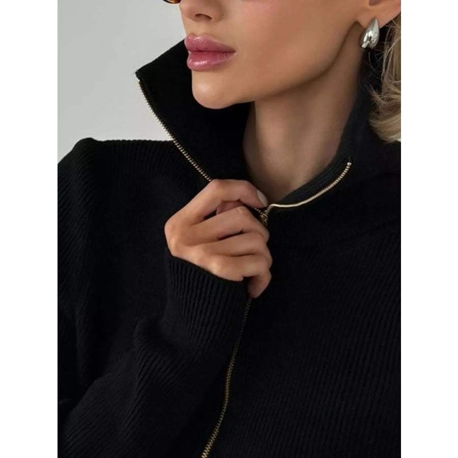 Ribbed Knit Quarter-Zip Sweater Apparel and Accessories