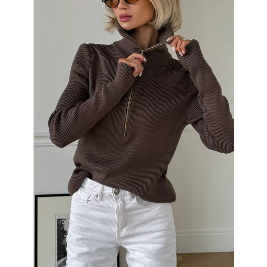 Ribbed Knit Quarter-Zip Sweater Apparel and Accessories