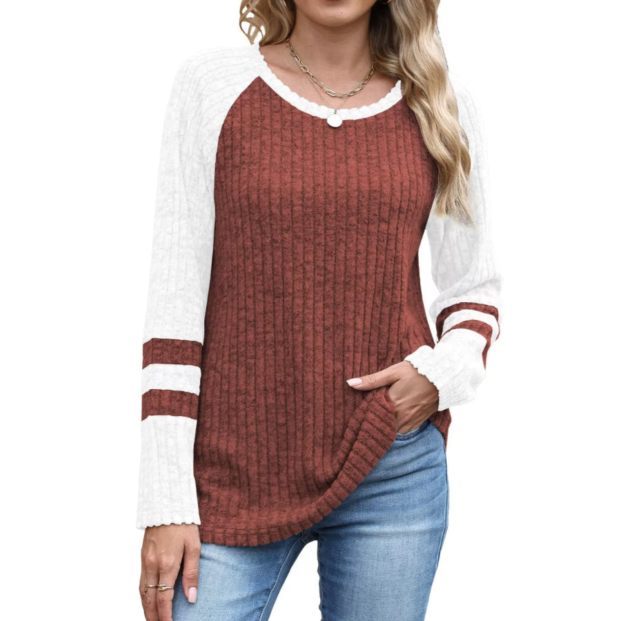 Ribbed Knit Raglan Long Sleeve T-Shirt Apparel and Accessories