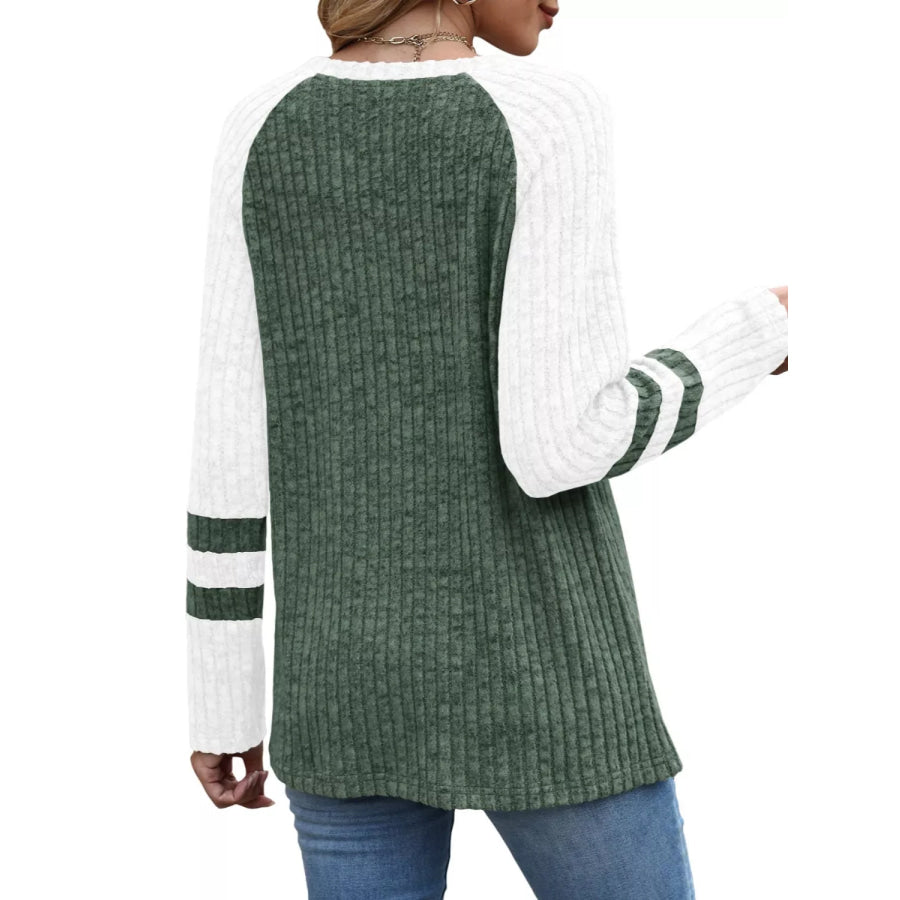 Ribbed Knit Raglan Long Sleeve T-Shirt Apparel and Accessories