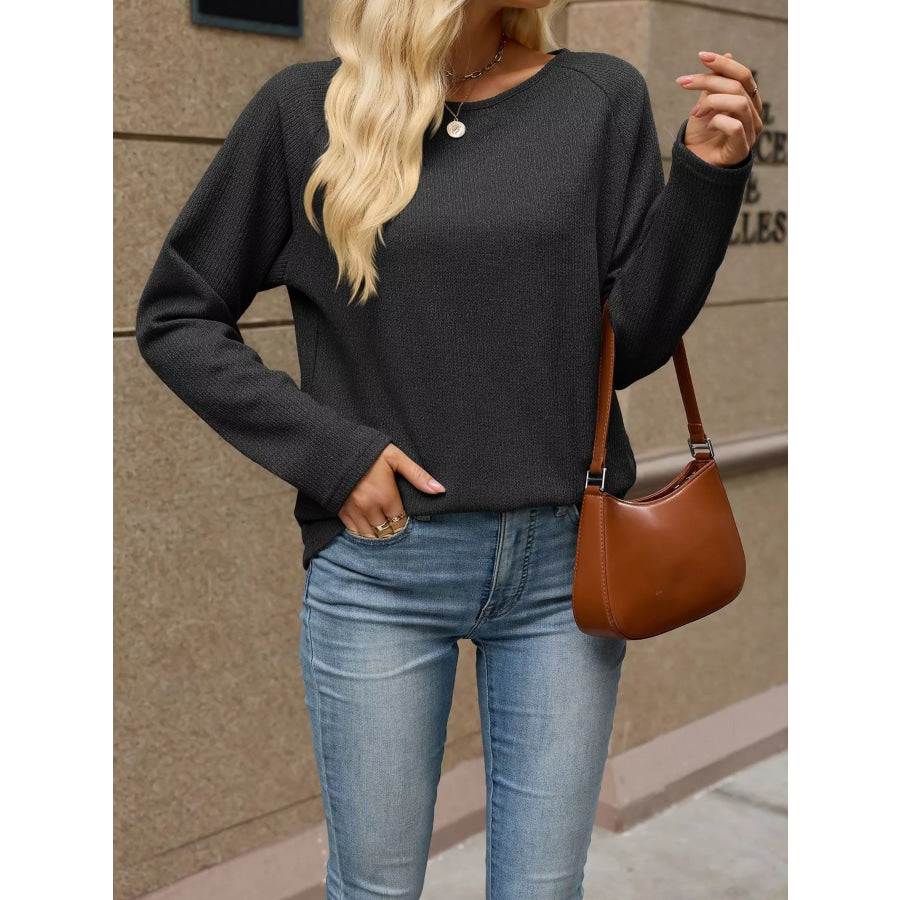Ribbed Knit Raglan Sleeve T-Shirt Apparel and Accessories