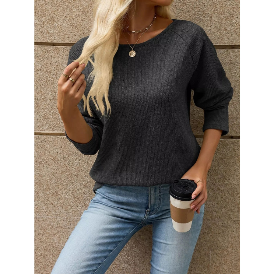 Ribbed Knit Raglan Sleeve T-Shirt Apparel and Accessories