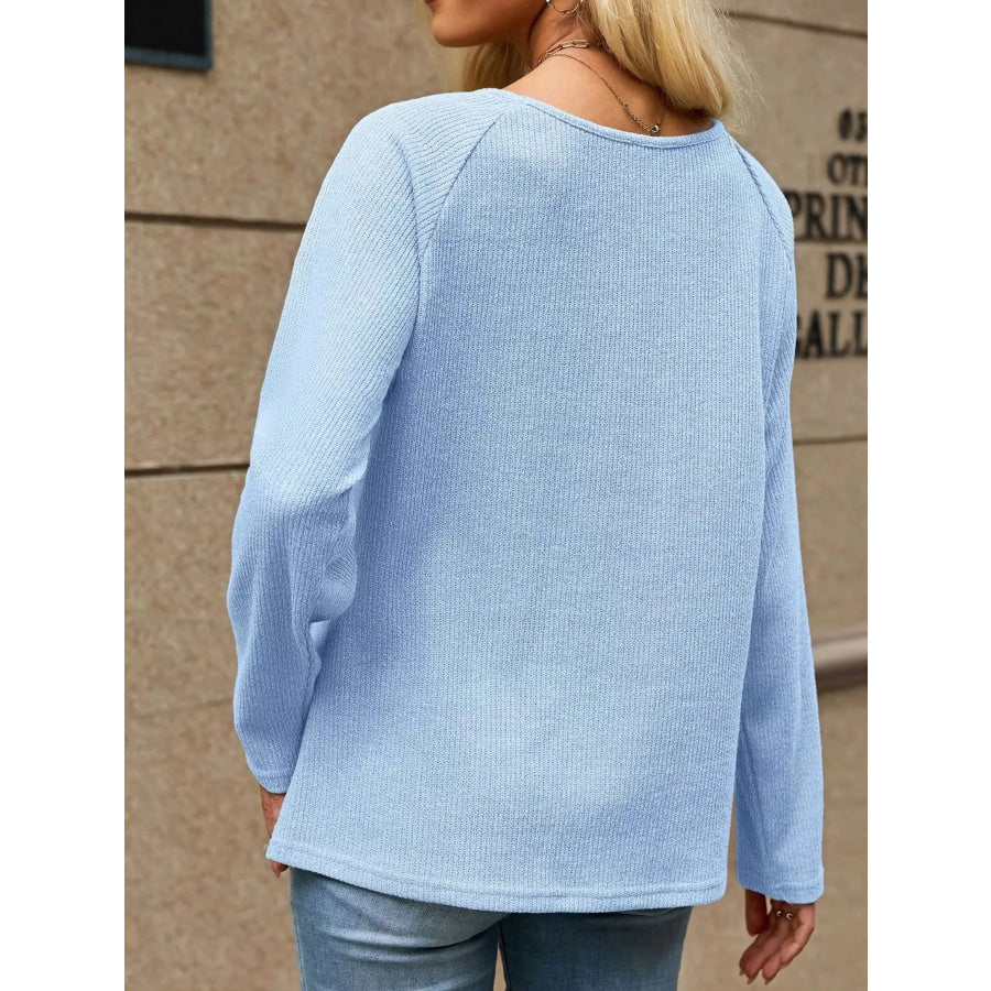 Ribbed Knit Raglan Sleeve T-Shirt Apparel and Accessories