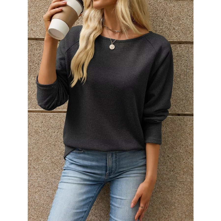 Ribbed Knit Raglan Sleeve T-Shirt Apparel and Accessories
