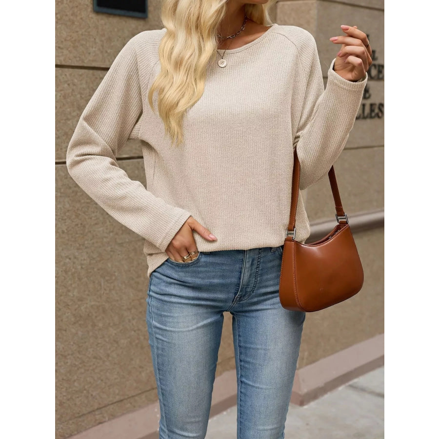 Ribbed Knit Raglan Sleeve T-Shirt Apparel and Accessories