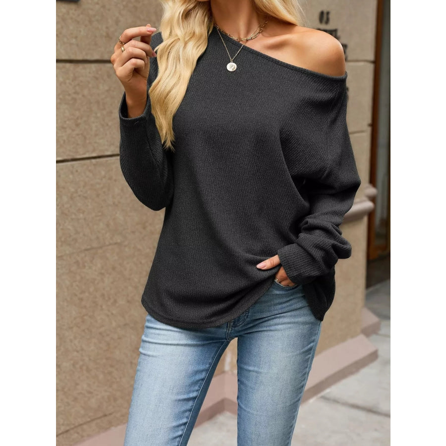 Ribbed Knit Raglan Sleeve T-Shirt Black / S Apparel and Accessories