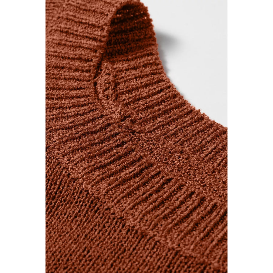 Ribbed Knit Round Neck Short Sleeve Sweater Apparel and Accessories