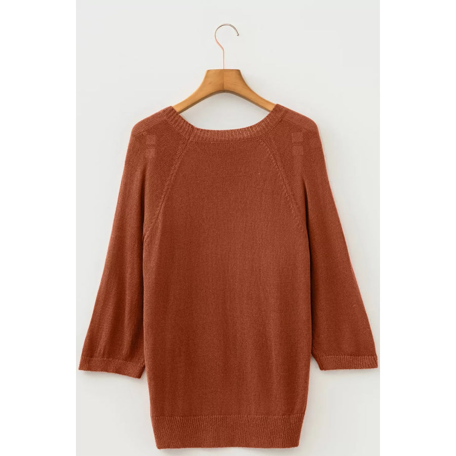 Ribbed Knit Round Neck Short Sleeve Sweater Apparel and Accessories