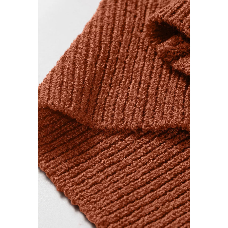 Ribbed Knit Round Neck Short Sleeve Sweater Apparel and Accessories