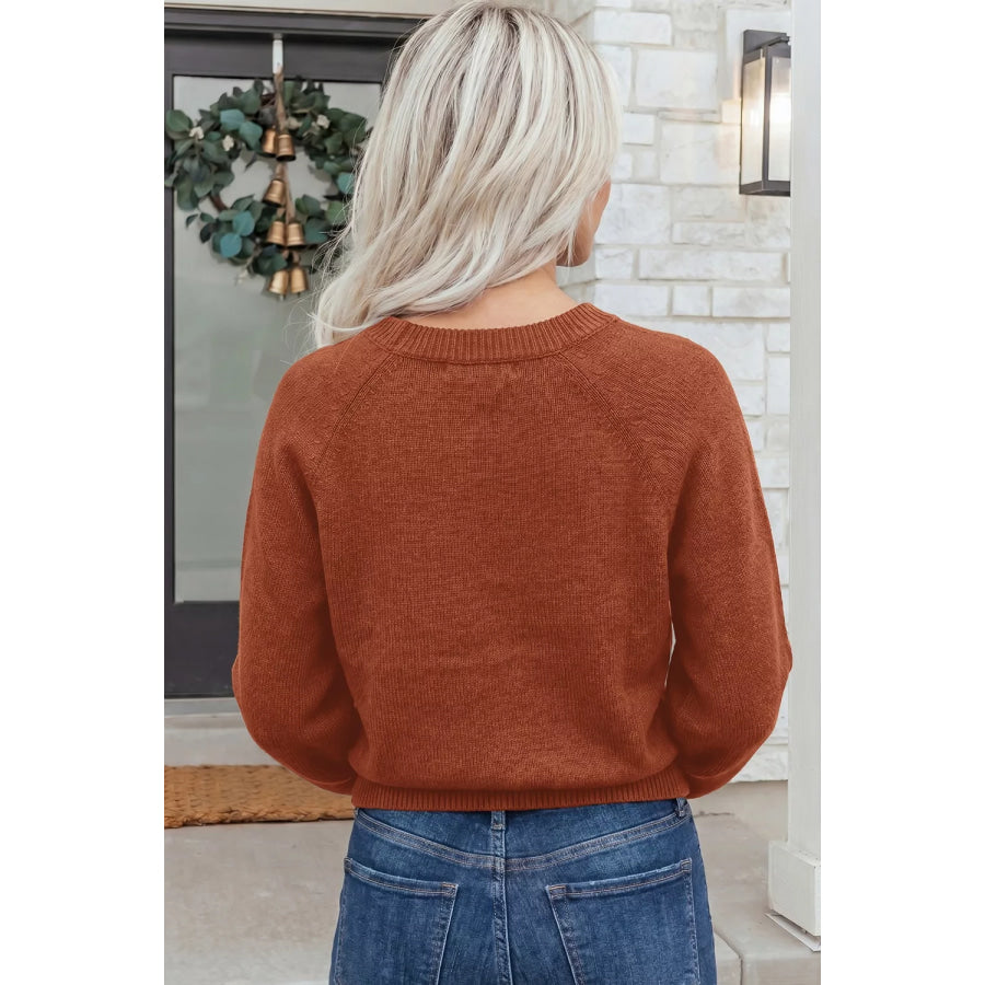 Ribbed Knit Round Neck Short Sleeve Sweater Brown / S Apparel and Accessories
