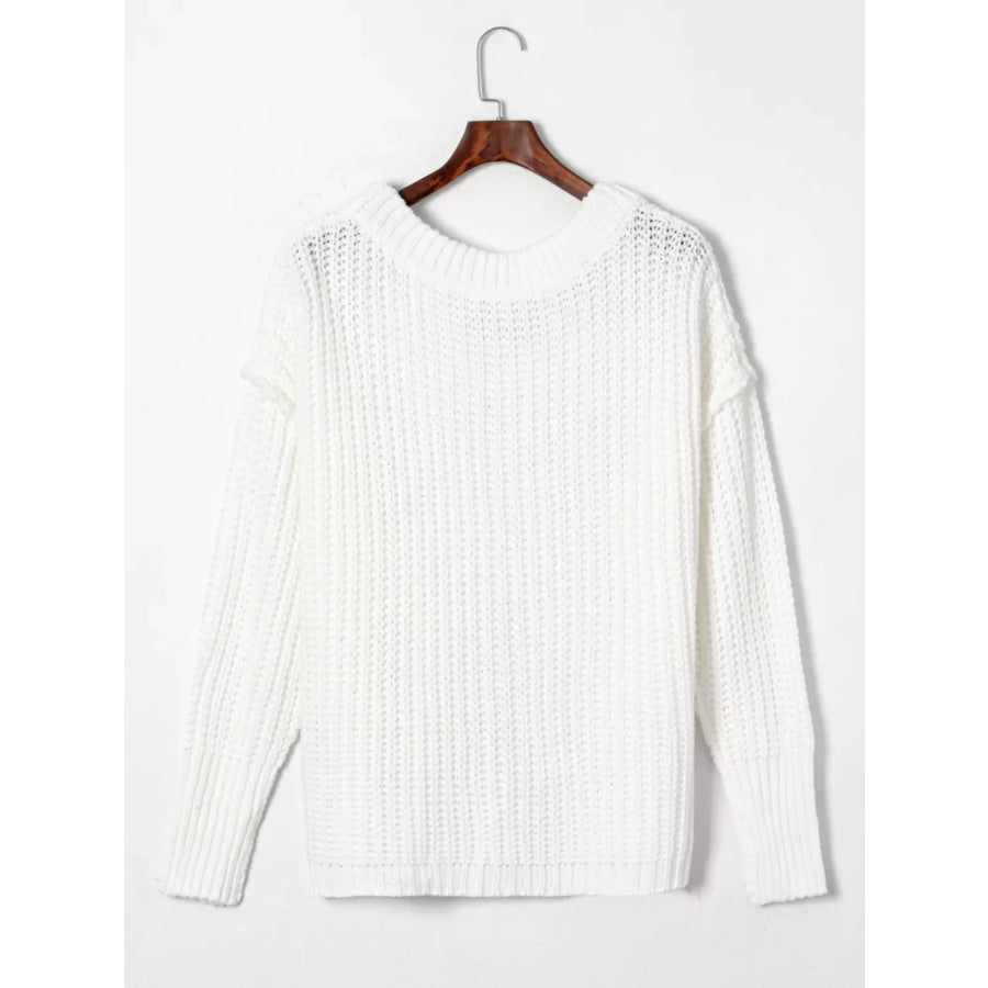 Ribbed Knit Round Neck Slouchy Chunky Sweater Apparel and Accessories