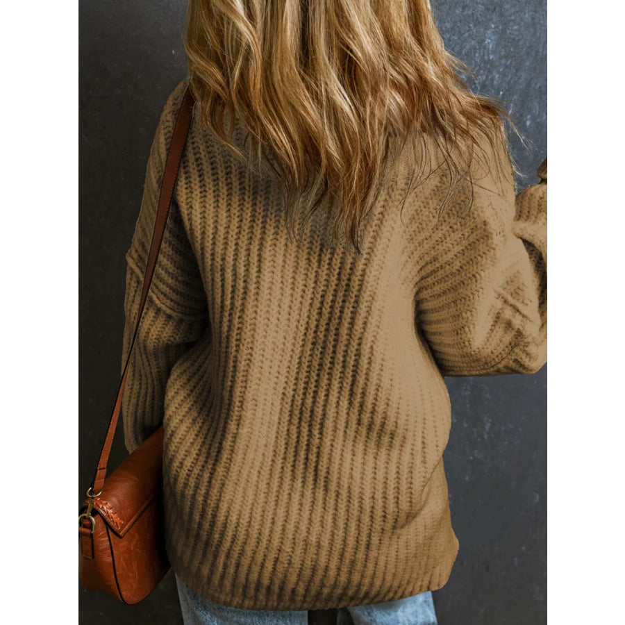 Ribbed Knit Round Neck Slouchy Chunky Sweater Apparel and Accessories