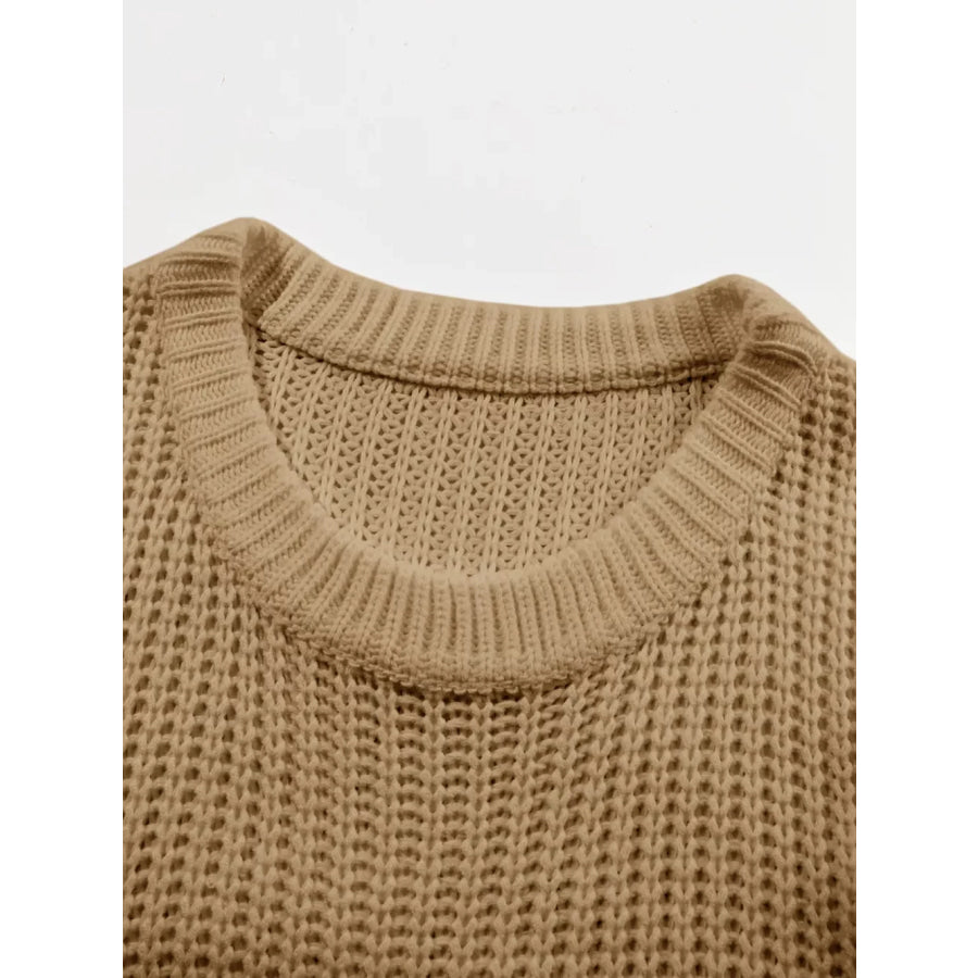 Ribbed Knit Round Neck Slouchy Chunky Sweater Apparel and Accessories