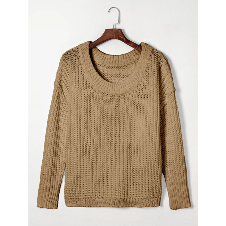 Ribbed Knit Round Neck Slouchy Chunky Sweater Apparel and Accessories