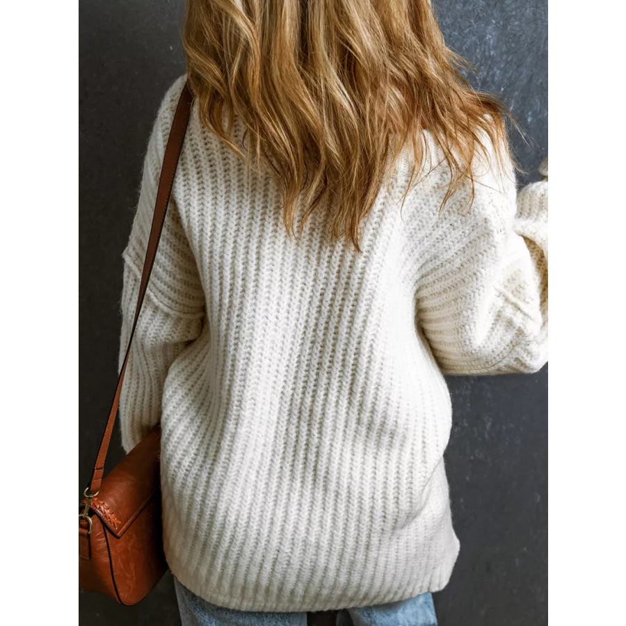 Ribbed Knit Round Neck Slouchy Chunky Sweater Apparel and Accessories