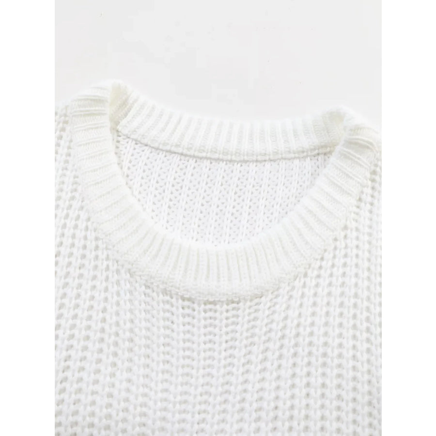 Ribbed Knit Round Neck Slouchy Chunky Sweater Apparel and Accessories