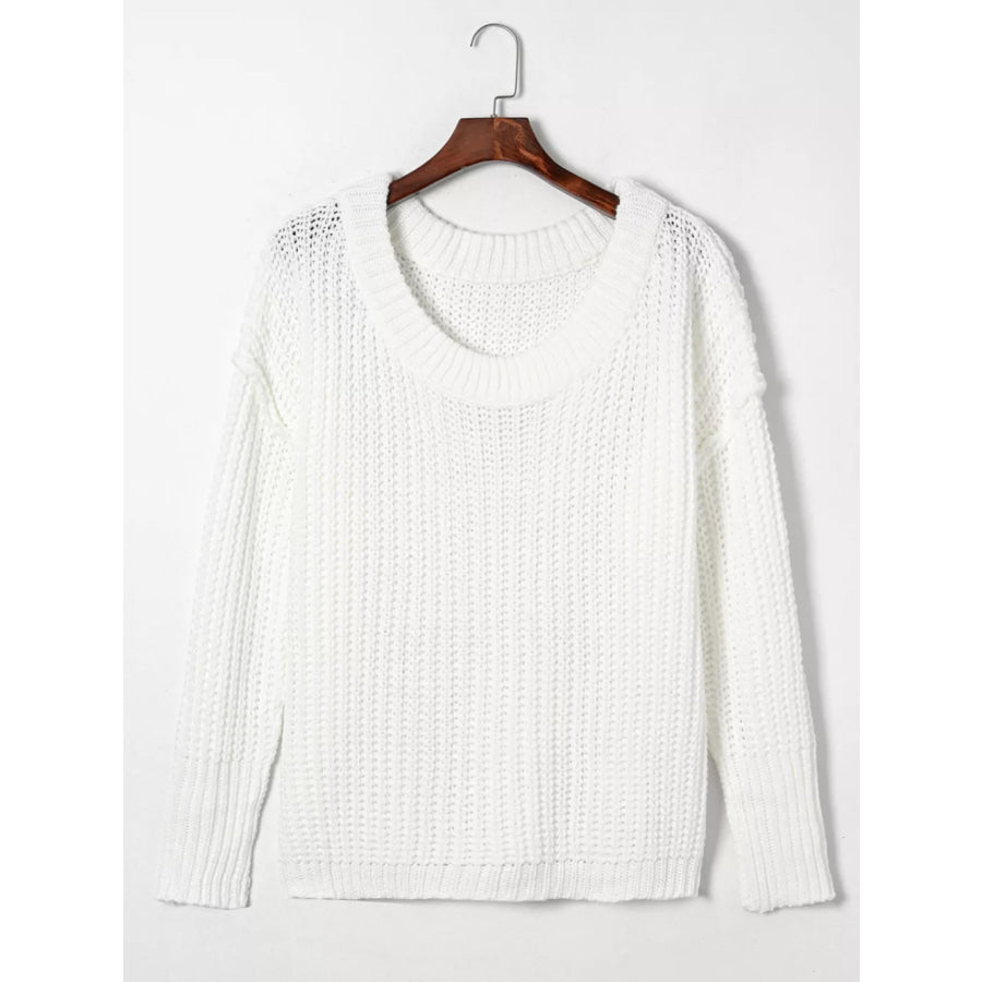 Ribbed Knit Round Neck Slouchy Chunky Sweater Apparel and Accessories
