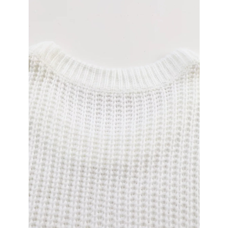 Ribbed Knit Round Neck Slouchy Chunky Sweater Apparel and Accessories