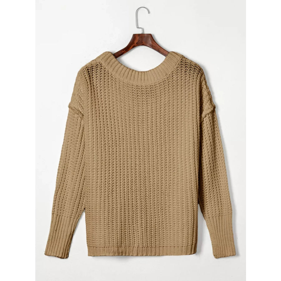 Ribbed Knit Round Neck Slouchy Chunky Sweater Apparel and Accessories