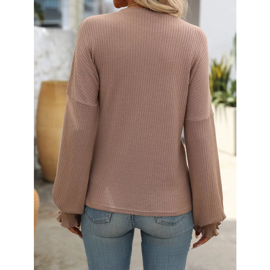 Ribbed Knit Ruffle Cuff T-Shirt Apparel and Accessories