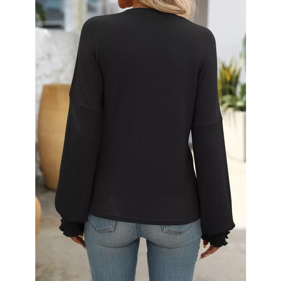 Ribbed Knit Ruffle Cuff T-Shirt Apparel and Accessories