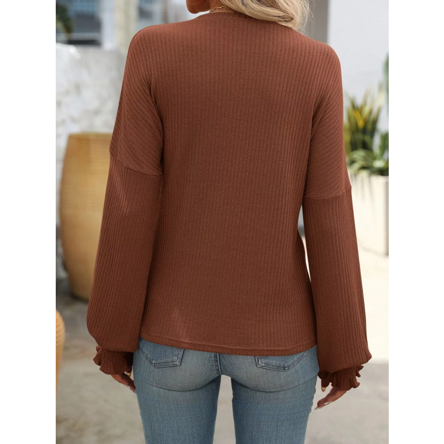 Ribbed Knit Ruffle Cuff T-Shirt Apparel and Accessories
