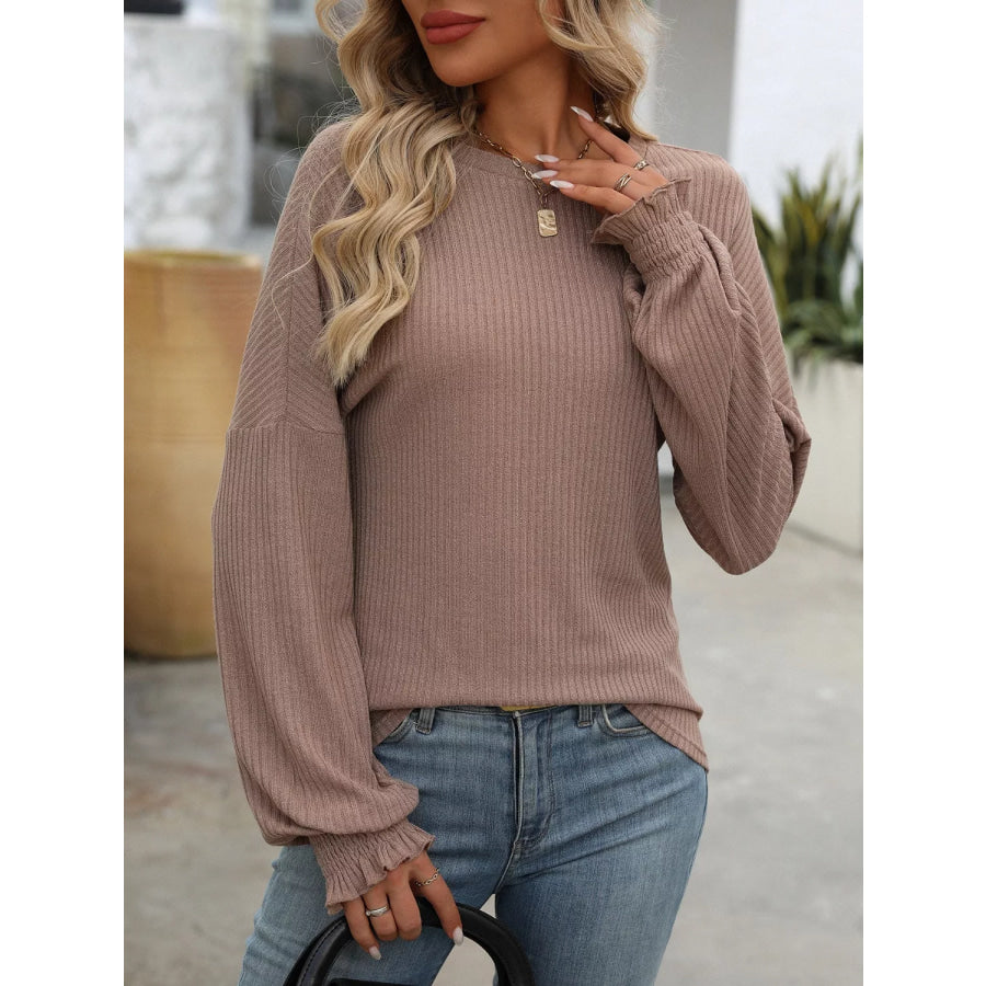 Ribbed Knit Ruffle Cuff T-Shirt Apparel and Accessories