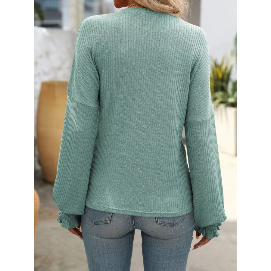 Ribbed Knit Ruffle Cuff T-Shirt Apparel and Accessories