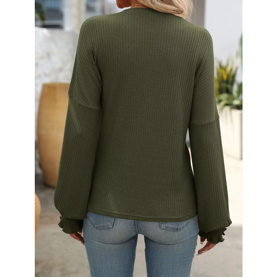 Ribbed Knit Ruffle Cuff T-Shirt Apparel and Accessories