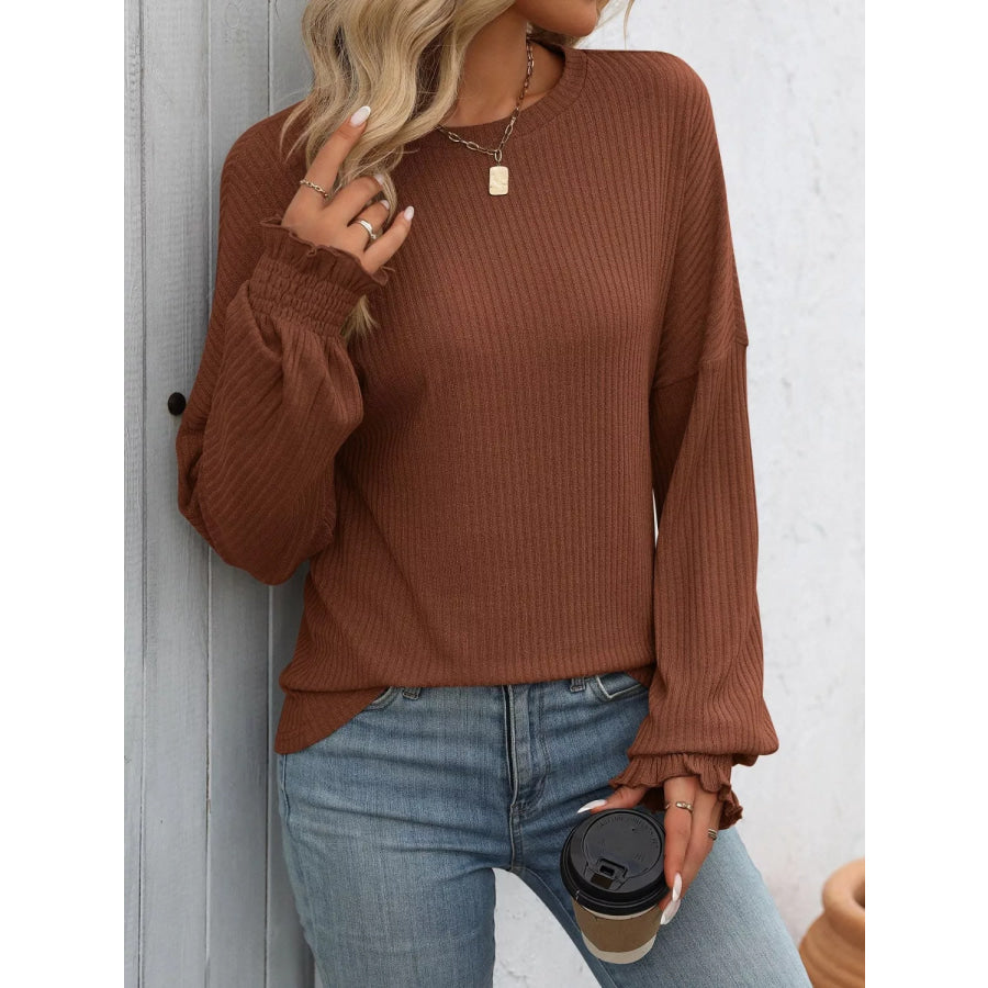 Ribbed Knit Ruffle Cuff T-Shirt Apparel and Accessories
