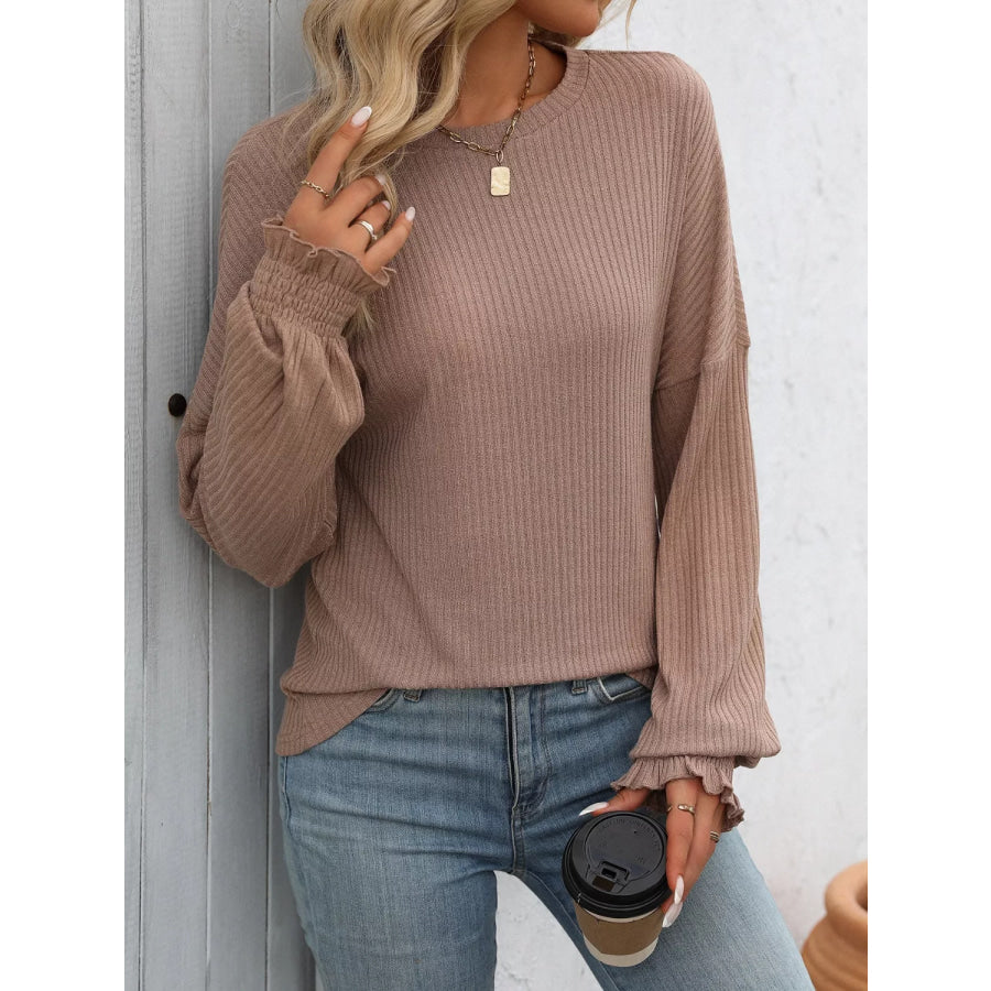 Ribbed Knit Ruffle Cuff T-Shirt Apparel and Accessories