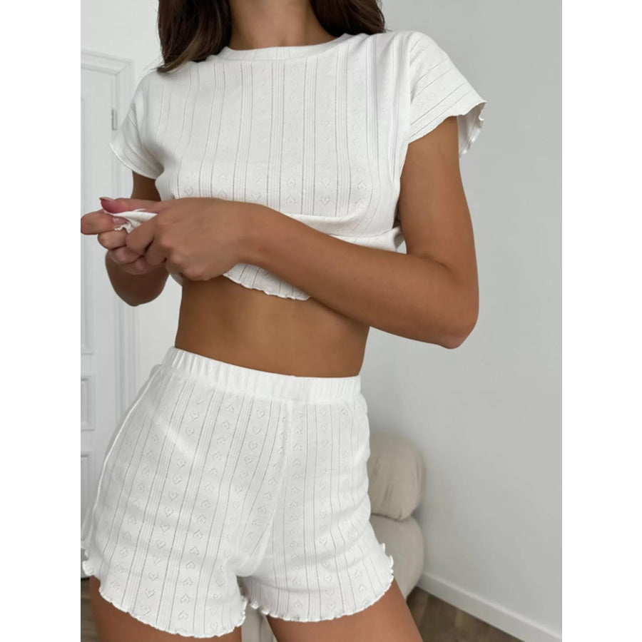 Ribbed Knit Short Sleeve Top and Shorts Lounge Set Apparel and Accessories