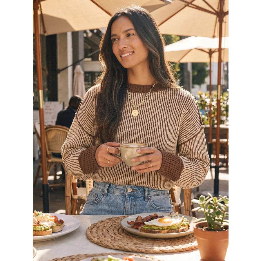 Ribbed Knit Side Slit Sweater Apparel and Accessories