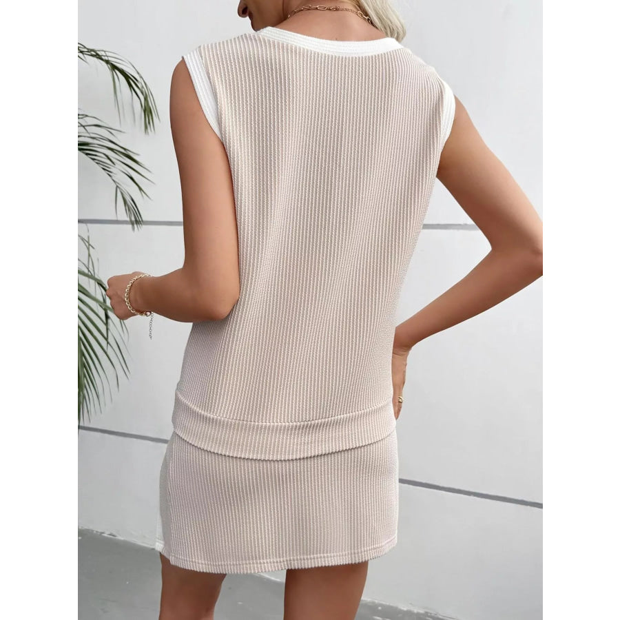 Ribbed Knit Sleeveless Top and Skort Set Apparel Accessories
