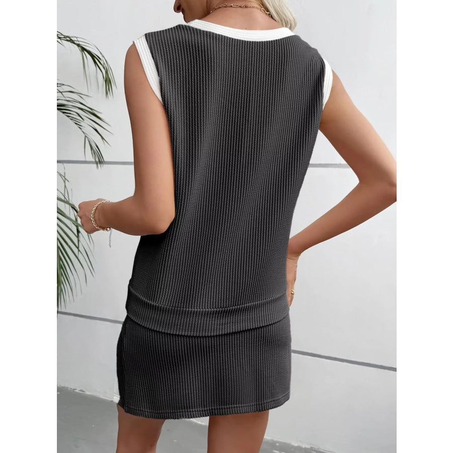 Ribbed Knit Sleeveless Top and Skort Set Apparel Accessories