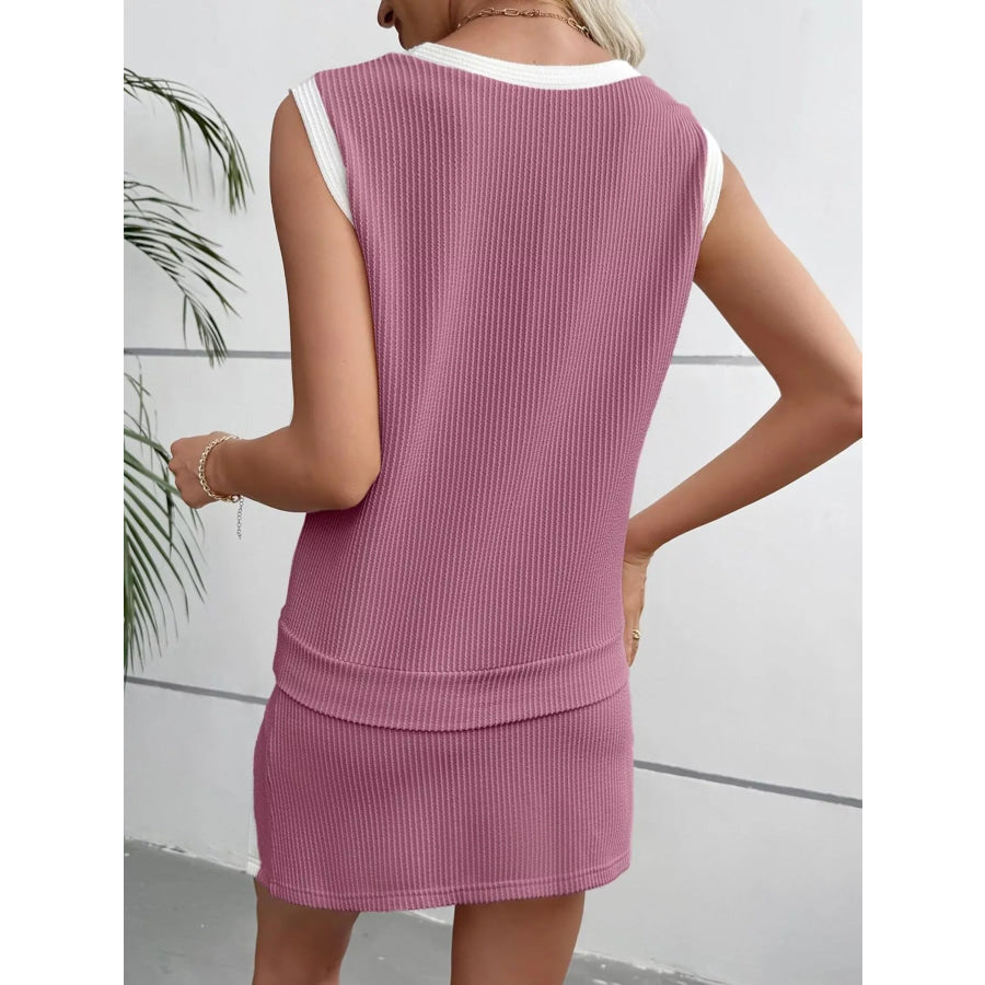Ribbed Knit Sleeveless Top and Skort Set Apparel Accessories