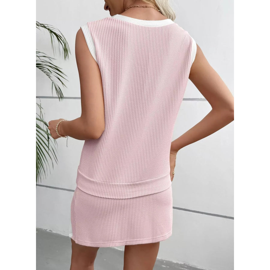 Ribbed Knit Sleeveless Top and Skort Set Apparel Accessories
