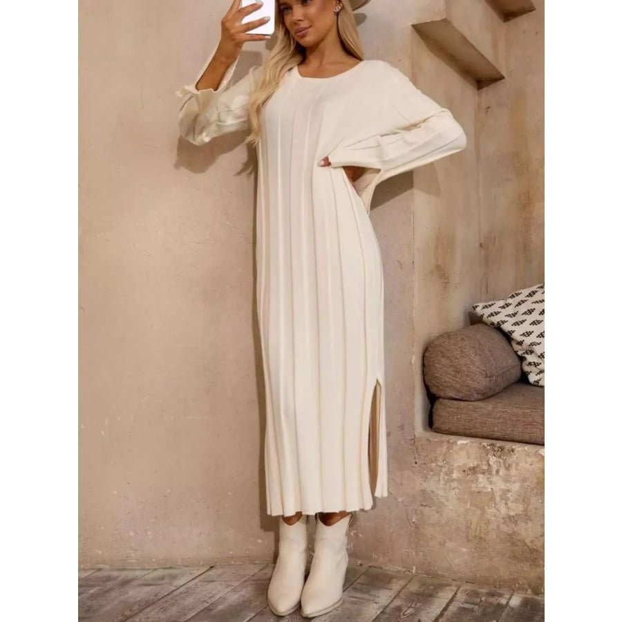 Ribbed Knit Slit Sweater Dress Apparel and Accessories