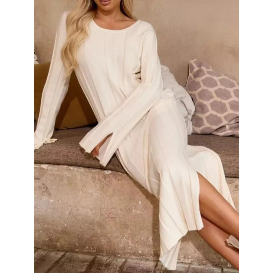 Ribbed Knit Slit Sweater Dress Apparel and Accessories