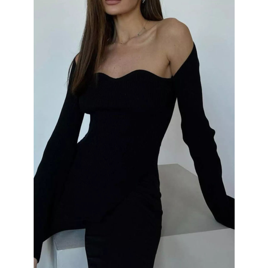 Ribbed Knit Sweetheart Neckline Sweater Apparel and Accessories
