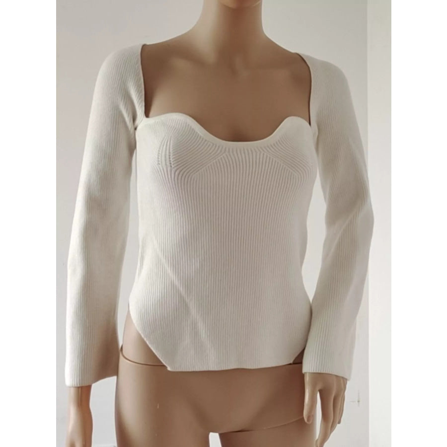 Ribbed Knit Sweetheart Neckline Sweater Apparel and Accessories