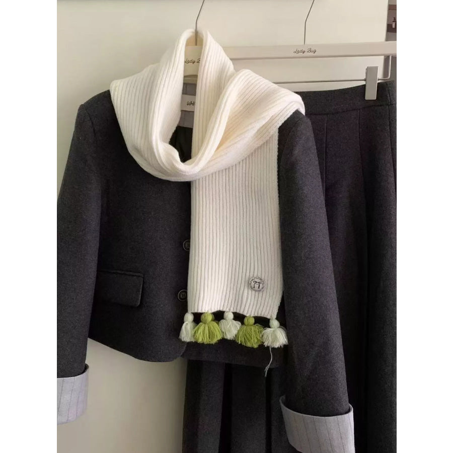 Ribbed Knit Tassel Scarf Cream / One Size Apparel and Accessories