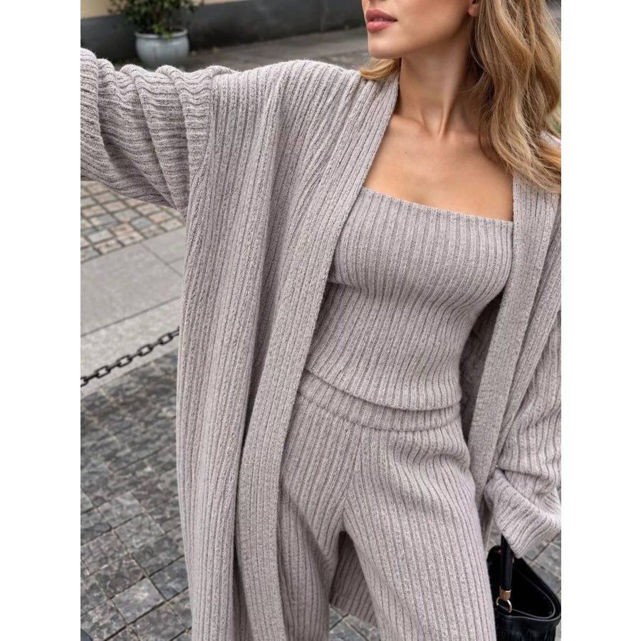 Ribbed Knit Three-Piece Sweater Set Gray / S Apparel and Accessories