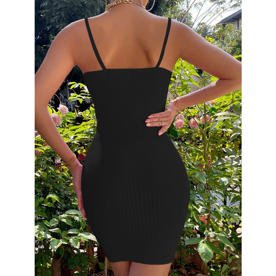Ribbed Knit Tie-Front Bodycon Mini Dress Apparel and Accessories