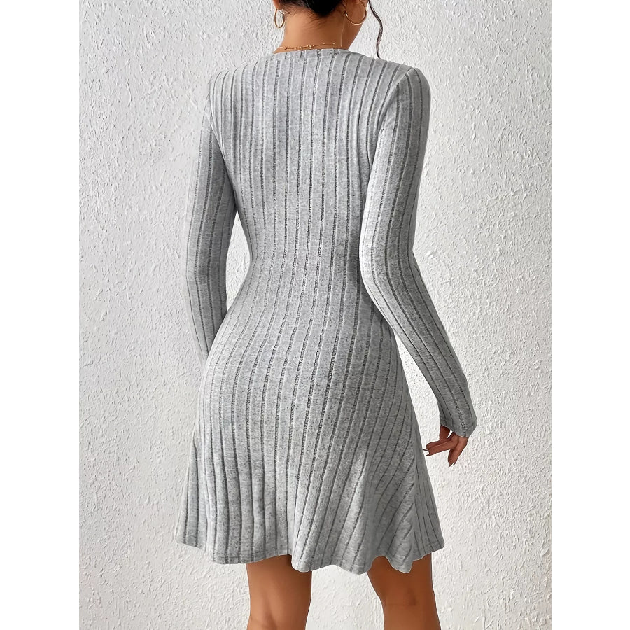 Ribbed Knit Tie Waist Long Sleeve Casual Dress Apparel and Accessories