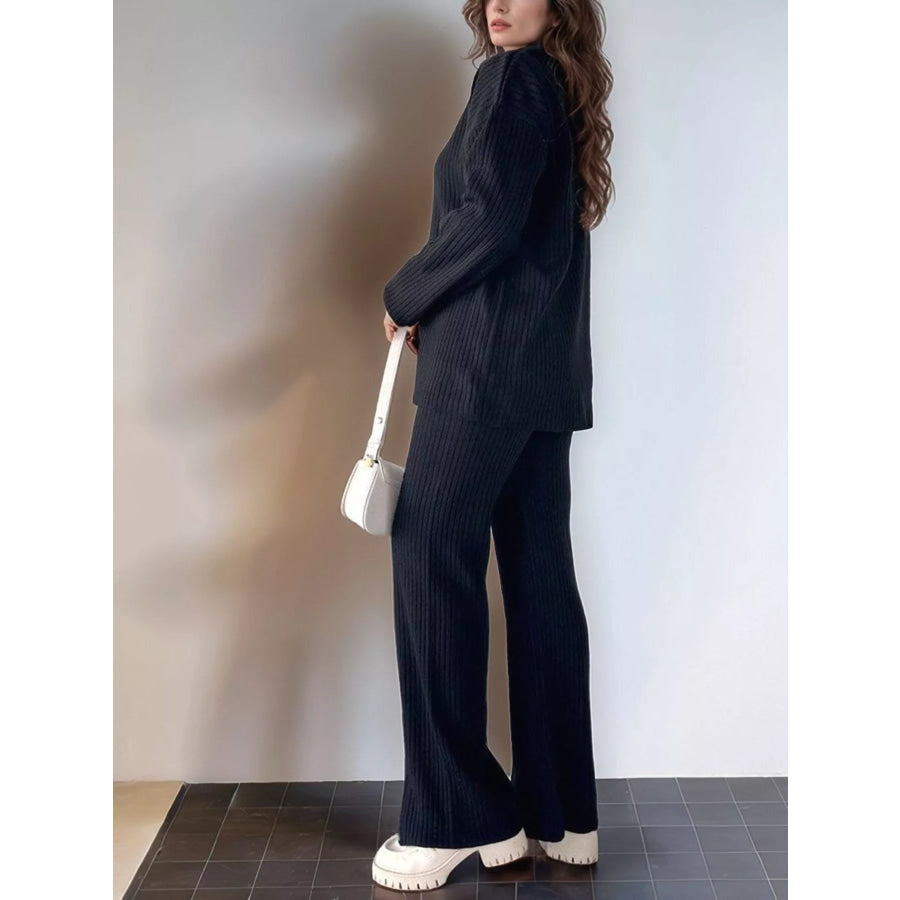 Ribbed Knit Top and Pants Set Apparel and Accessories