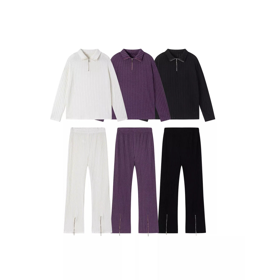 Ribbed Knit Top and Pants Set Apparel and Accessories