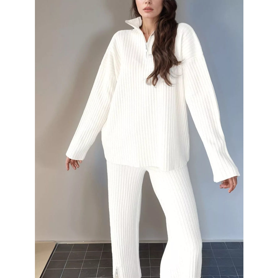 Ribbed Knit Top and Pants Set Apricot / S Apparel and Accessories